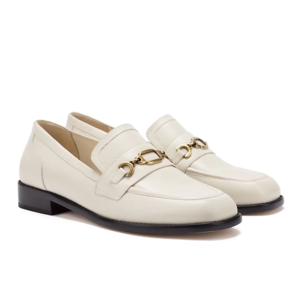 Larroude Patricia Loafer in Ivory Leather - Size 8